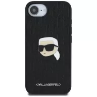   Karl Lagerfeld Monogram Karl Head Pin for iPhone 17e / iPhone 16e műbőr hátlap tok, fekete