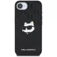  Karl Lagerfeld Monogram Choupette Head Pin iPhone 17e / iPhone 16e műbőr hátlap tok, fekete