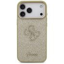 Guess Fixed Glitter Big 4G Metal Frame Apple iPhone 17 Pro csillámos hátlap tok, arany