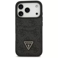   Guess 4G Double Card Triangle Apple iPhone 17 Pro hátlap tok kártyatartóval, fekete