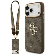   Guess 4G Big 4G Classic Logo Big Strap Metal Buttons Apple iPhone 17 Pro Max hátlap tok univerzális pánttal, barna-arany