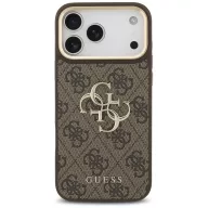   Guess 4G Big 4G Classic Logo Big Strap Metal Buttons Apple iPhone 17 Pro hátlap tok univerzális pánttal, barna-arany