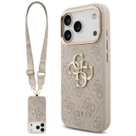   Guess 4G Big 4G Classic Logo Big Strap Metal Buttons Apple iPhone 17 Pro Max hátlap tok univerzális pánttal, rózsaszín-arany
