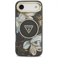   Guess IML Glitter Flowers Triangle Apple iPhone Air (2025) csillámos hátlap tok kameravédő peremmel, MagSafe, fekete-arany