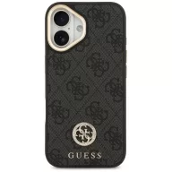   Guess 4G Strass Logo & Big Strap Metal Buttons Apple iPhone 17 hátlap tok univerzális pánttal, MagSafe, fekete-arany