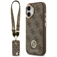   Guess 4G Strass Logo & Big Strap Metal Buttons Apple iPhone 17 hátlap tok univerzális pánttal, MagSafe, barna-arany