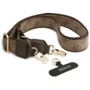 Guess 4G Strass Logo & Big Strap Metal Buttons Apple iPhone 17 Pro hátlap tok univerzális pánttal, MagSafe, barna-arany