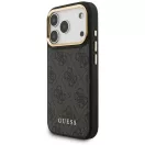 Guess 4G Apple iPhone 17 Pro hátlap tok kameravédő kerettel, kártyatartóval, MagSafe, fekete-arany