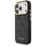   Guess 4G Apple iPhone 17 Pro hátlap tok kameravédő kerettel, kártyatartóval, MagSafe, fekete-arany
