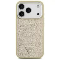   Guess Glitter Triangle Logo Apple iPhone 17 Pro Max csillámos hátlap tok kameravédő peremmel, MagSafe, arany