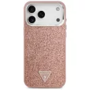 Guess Glitter Triangle Logo Apple iPhone 17 Pro csillámos hátlap tok kameravédő peremmel, MagSafe, rózsaszín