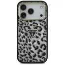 Guess Leopard Glitter Apple iPhone 17 Pro Max csillámos hátlap tok kameravédő peremmel, MagSafe, fekete