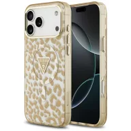   Guess Leopard Glitter Apple iPhone 17 Pro Max csillámos hátlap tok kameravédő peremmel, MagSafe, barna