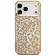   Guess Leopard Glitter Apple iPhone 17 Pro Max csillámos hátlap tok kameravédő peremmel, MagSafe, barna
