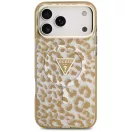 Guess Leopard Glitter Apple iPhone 17 Pro csillámos hátlap tok kameravédő peremmel, MagSafe, barna
