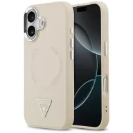   Guess Triangle Logo Apple iPhone 17 hátlap tok kameravédő peremmel, MagSafe, bézs-ezüst