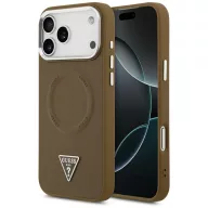   Guess Triangle Logo Apple iPhone 17 Pro hátlap tok kameravédő peremmel, MagSafe, barna-ezüst