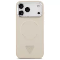   Guess Triangle Logo Apple iPhone 17 Pro Max hátlap tok kameravédő peremmel, MagSafe, bézs-ezüst