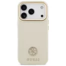 Guess 4G Grained Strass Logo Apple iPhone 17 Pro Max MagSafe tok kameravédő peremmel, bézs-arany