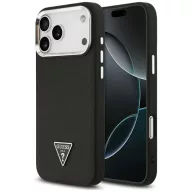  Guess Grained Triangle Logo Apple iPhone 17 Pro Max hátlap tok kameravédő peremmel, MagSafe, fekete-ezüst