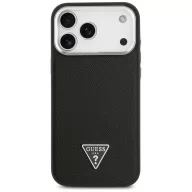   Guess Grained Triangle Logo Apple iPhone 17 Pro Max hátlap tok kameravédő peremmel, MagSafe, fekete-ezüst