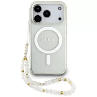   Guess IML Glitter Pearl Strap Apple iPhone 17 Pro csillámos hátlap tok karpánttal, MagSafe, átlátszó-arany