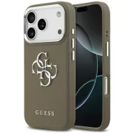   Guess Grained Big 4G Classic Logo Apple iPhone 17 Pro Max hátlap tok kameravédő peremmel, barna-ezüst