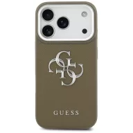   Guess Grained Big 4G Classic Logo Apple iPhone 17 Pro Max hátlap tok kameravédő peremmel, barna-ezüst