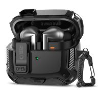   Tech-Protect Carbonox Samsung Galaxy Buds 3 / 3 FE / 3 Pro tok, karabinerrel, fekete