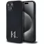 Karl Lagerfeld Silicone Shadow Metal Initial iPhone 15 hátlap tok kameravédelemmel, MagSafe, fekete
