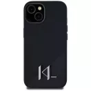 Karl Lagerfeld Silicone Shadow Metal Initial iPhone 15 hátlap tok kameravédelemmel, MagSafe, fekete