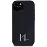  Karl Lagerfeld Silicone Shadow Metal Initial iPhone 15 hátlap tok kameravédelemmel, MagSafe, fekete