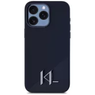   Karl Lagerfeld Silicone Shadow Metal Initial iPhone 15 Pro hátlap tok kameravédelemmel, MagSafe, fekete
