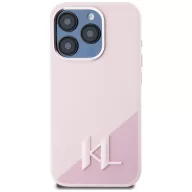   Karl Lagerfeld Silicone Shadow Metal Initial iPhone 15 Pro hátlap tok kameravédelemmel, MagSafe, rózsaszín