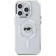   Karl Lagerfeld IML Metal Karl Head iPhone 15 Pro Max hátlap tok kameravédelemmel, MagSafe, fehér