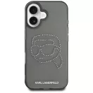 Karl Lagerfeld IML Rhinestones Karl Head iPhone 16 hátlap tok kameravédelemmel, fekete