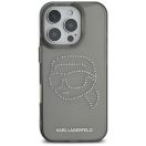 Karl Lagerfeld IML Rhinestones Karl Head iPhone 16 Pro hátlap tok kameravédelemmel, fekete