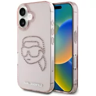   Karl Lagerfeld IML Rhinestones Karl Head iPhone 16 hátlap tok kameravédelemmel, rózsaszín