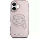 Karl Lagerfeld IML Rhinestones Karl Head iPhone 16 hátlap tok kameravédelemmel, rózsaszín