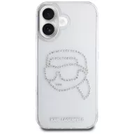   Karl Lagerfeld IML Rhinestones Karl Head iPhone 16 hátlap tok kameravédelemmel, átlátszó