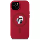 Karl Lagerfeld Silicone Karl&Choupette Heads Ring iPhone 15 hátlap tok kameravédelemmel, MagSafe, piros