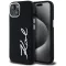 Karl Lagerfeld Silicone Metal Script Logo iPhone 15 hátlap tok kameravédelemmel, fekete