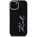 Karl Lagerfeld Silicone Metal Script Logo iPhone 15 hátlap tok kameravédelemmel, fekete