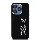 Karl Lagerfeld Silicone Metal Script Logo iPhone 15 Pro Max hátlap tok kameravédelemmel, fekete