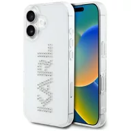   Karl Lagerfeld IML Rhinestones Logo iPhone 16 hátlap tok kameravédelemmel, fehér