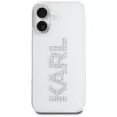 Karl Lagerfeld IML Rhinestones Logo iPhone 16 hátlap tok kameravédelemmel, fehér