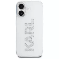   Karl Lagerfeld IML Rhinestones Logo iPhone 16 hátlap tok kameravédelemmel, fehér