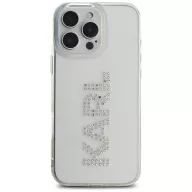   Karl Lagerfeld IML Rhinestones Logo iPhone 16 Pro hátlap tok kameravédelemmel, fehér