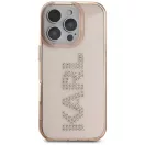 Karl Lagerfeld IML Rhinestones Logo iPhone 16 Pro hátlap tok kameravédelemmel, rózsaszín