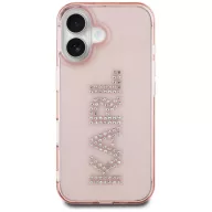   Karl Lagerfeld IML Rhinestones Logo iPhone 16 hátlap tok kameravédelemmel, rózsaszín